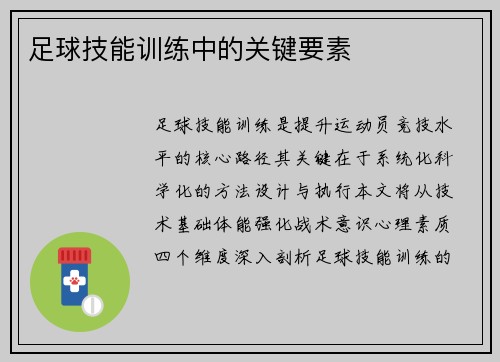 足球技能训练中的关键要素
