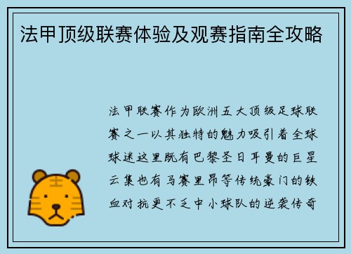 法甲顶级联赛体验及观赛指南全攻略